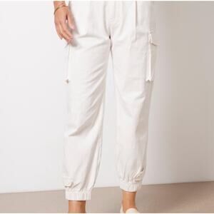 Monrow Women's Utility Pants Size XS Peach Cream Cotton Blend Stretch Chic Trend